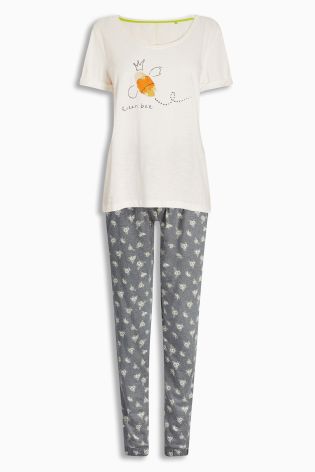 White Bee Print Jersey Pyjamas